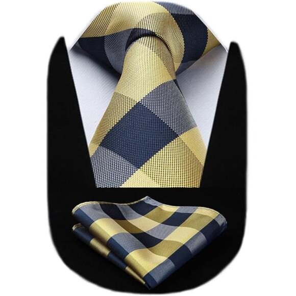 Ties for Men Formal Business Plaid Checked Mens Ties and Pocket Square Set - Picture 7 of 7